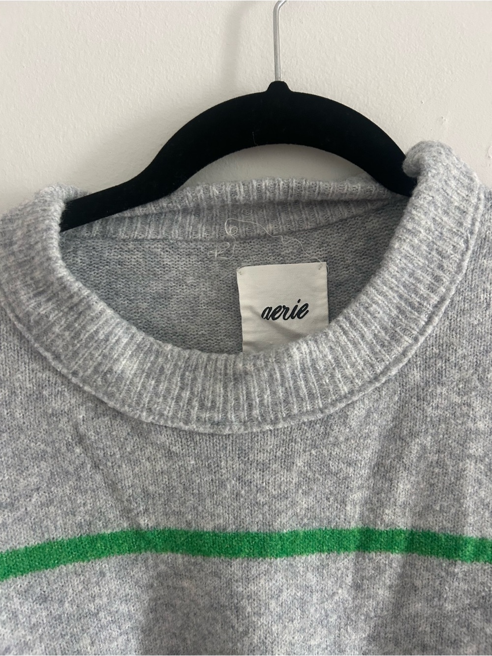 aerie Gray Crewneck Sweater with Green Stripe - Picture 6 of 8